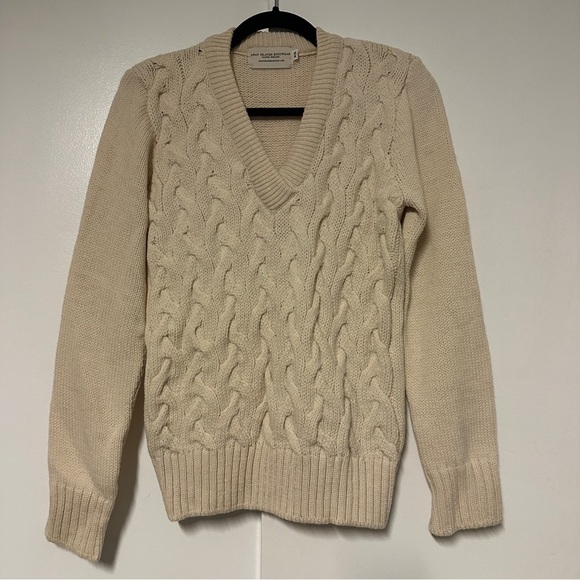 Aran islands knitwear Ireland sweater cream pure new wool V-neck Size XS - Picture 1 of 7